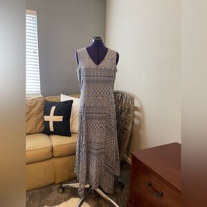 Elegant Reba Women L Blue Lace Overlay Maxi Dress Asymmetrical Hem Fit & Flare